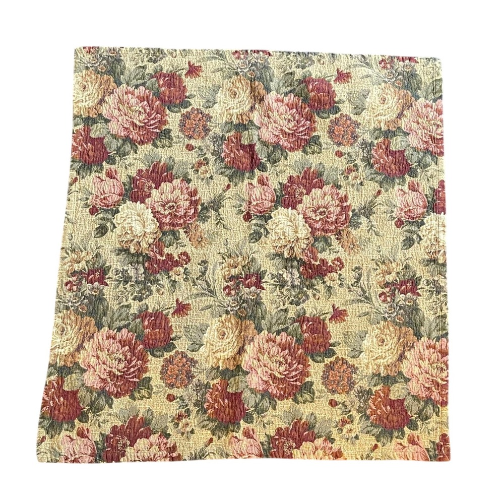 Tapestry Tablecloth Floral Roses Burgundy Cream Beige Textured‎ Square